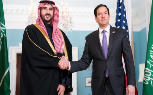 মার্কিন পররাষ্ট্রমন্ত্রী মার্কো রুবিওর সাথে সৌদি প্রতিরক্ষামন্ত্রী প্রিন্স খালিদ বিন সালমানের বৈঠক
