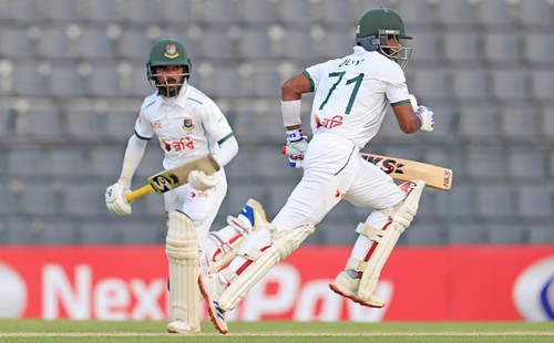 সিলেট টেস্ট: বাংলাদেশ ২৫ রানে পিছিয়ে, দ্বিতীয় দিন শেষে সংগ্রহ ১ উইকেটে ৫৭ রান